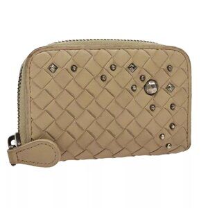 BOTTEGA VENETA INTRECCIATO Coin Purse Leather Beige Auth am7335